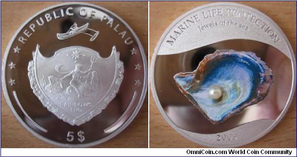 5 Dollars - Jewels of the sea - 25 g Ag .925 Proof (with real pearl) - mintage 2,500