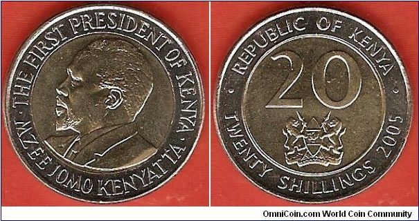 20 shillings
Mzee Jomo Kenyatta, the First President of Kenya
bimetallic coin