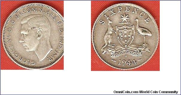 6 pence
George VI, king and emperor of India
0.925 silver
