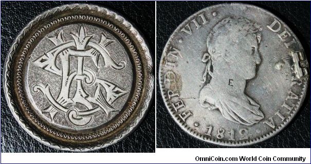 Love token E. I. S. on an 1812 Spanish 8 Reales.  Silver 41mm