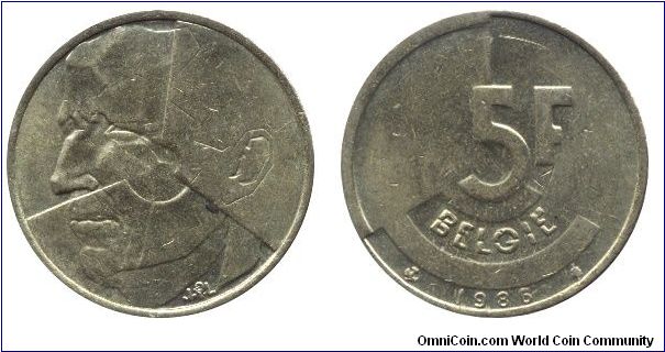 Belgium, 5 franc, 1986, Brass, Belgie.                                                                                                                                                                                                                                                                                                                                                                                                                                                                              