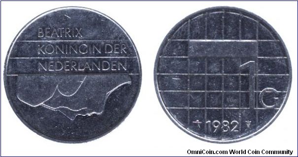 Netherlands, 1 gulden, 1982, Ni, 25mm, 6g, Queen Beatrix.                                                                                                                                                                                                                                                                                                                                                                                                                                                           