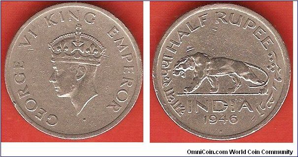 British India 
1/2 rupee
George VI, king, emperor
nickel
Mumbai Mint