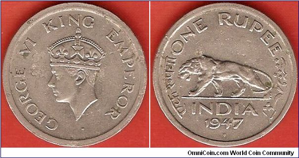British India
1 rupee
George VI, king, emperor
nickel
Mumbai Mint