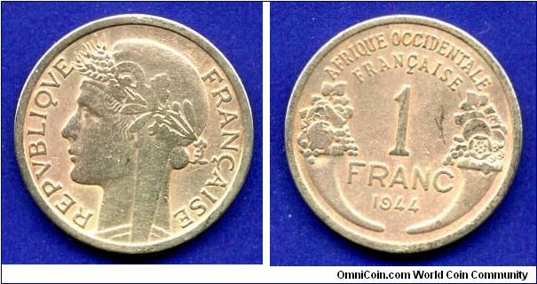 1 Franc.
Republique Fracaise.
Franch West Africa.
Mintage 15,000,000 units.


Br.