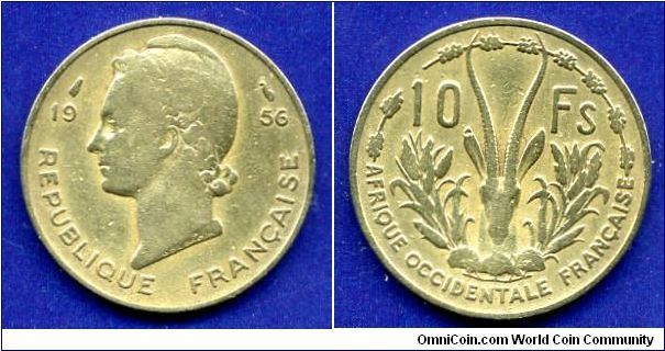 10 Francs.
Republique Francaise.
Franch West Africa.
Mintage 64,133,000 units.


Al-Br.