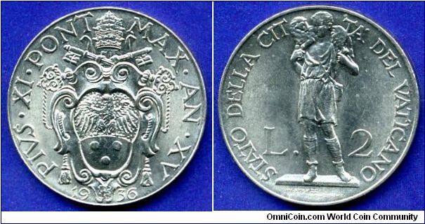 2 Lire.
Pontiff Pius XI (1922-1939).
UNC condition.
Mintage 40,000 units.


Rafting Akmonital.