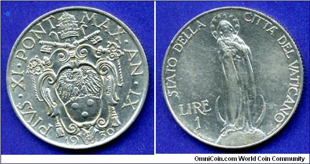 1 Lire.
Pontiff Pius XI (1922-1939).
Mintage 80,000 units.


Rafting Akmonital.