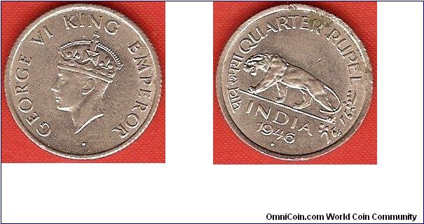 British India
1/4 rupee
George VI, king, emperor
nickel
Mumbai Mint