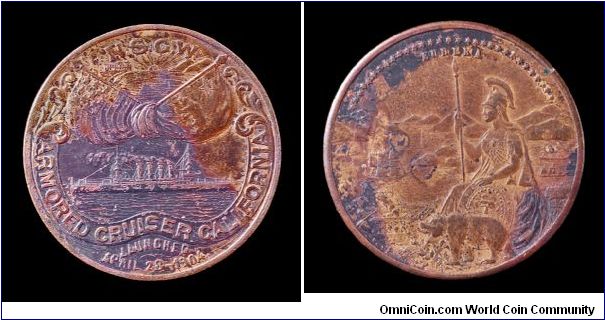 Medal issued by the Native Sons of the Golden West for the launching of the U.S.S. California.