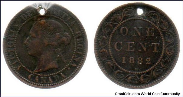 1882H 1 cent (holed)