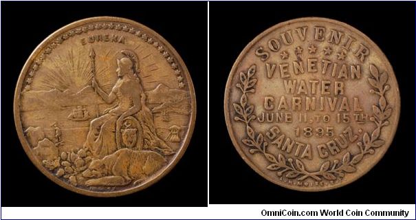 Moise state seal medal for the Santa Cruz Venetian Water Carnival, 1895.