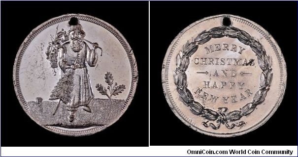 Christmas medal struck in a heavy white metal, ca. 1880s.