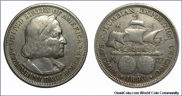 1893-World's Columbian Exposition Chicago, Commemorative Half Dollar,
