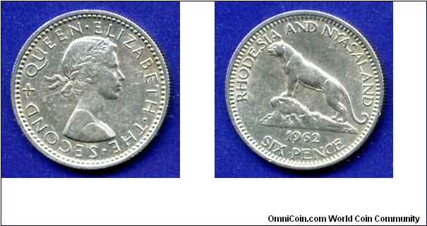6 pence.
Rhodesia & Nyasaland.
Elizabeth II.


Cu-Ni.
