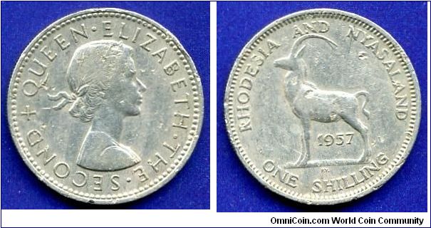 Shilling.
Rhodesia & Nyasaland.
Elizabeth II.


Cu-Ni.