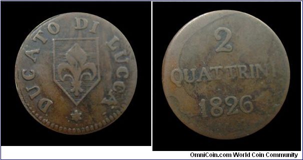 Duchy of Lucca - Charles Louis Bourbon - 2 Quattrini - Copper