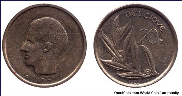 Belgium, 20 francs, 1982, Bronze, King Baudouin I, Belgique.                                                                                                                                                                                                                                                                                                                                                                                                                                                        