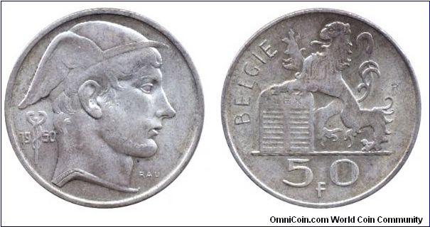 Belgium, 50 francs, 1950, Ag, Belgie.                                                                                                                                                                                                                                                                                                                                                                                                                                                                               