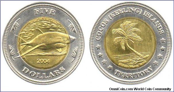 Keeling-Cocos Islands 2004 5 Dollars - Great white shark