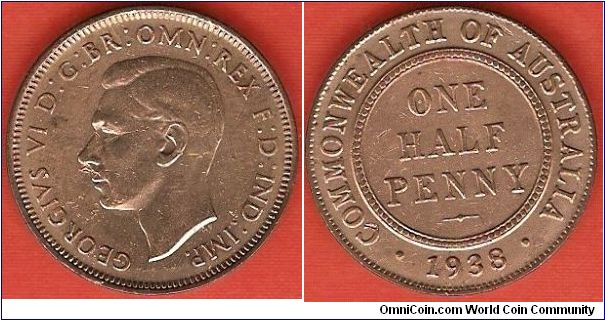 half penny
George VI, king of Great Britain, defender of the faith, emperor of India
bronze