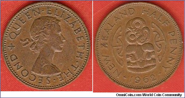 halfpenny
Queen Elizabeth the Second, with shoulder strap
Hei Tiki
bronze