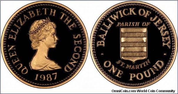 The parish of St Martin is featured on this gold proof pound coin, one of a series of 12 issued from 1983 to 1989.
