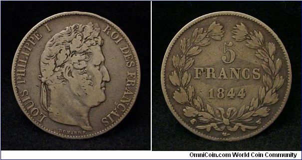 1844-W silver 5 Francs with Louis Philippe I, the last King of France.