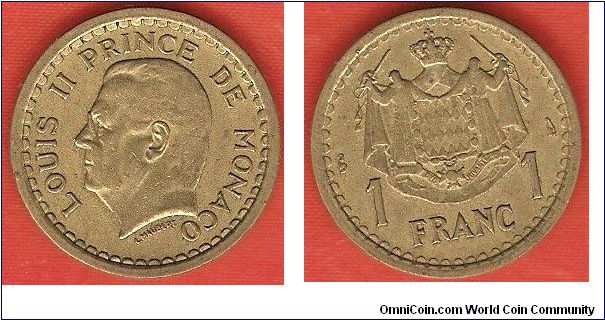 1 franc
Louis II, prince of Monaco
aluminum-bronze