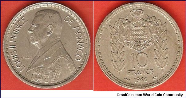 10 francs
Louis II, prince of Monaco
copper-nickel