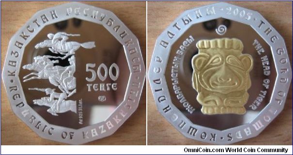 500 Tenge - Head of tiger - 31.1 g Ag .925 Proof (partially gold plated) - mintage 5,000