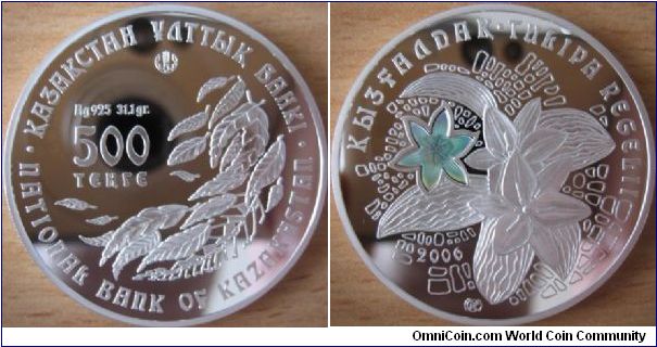 500 Tenge - Tulipa - 31.1 g Ag .925 Proof (with hologram) - mintage 4,000