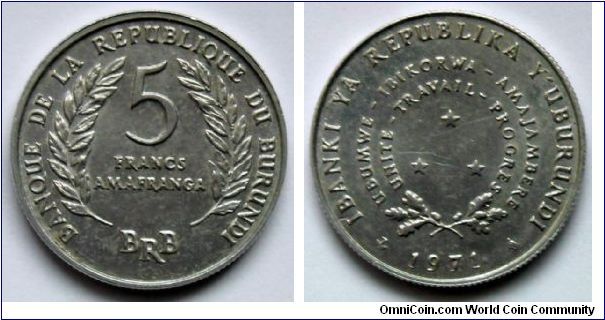 5 francs - Republic of Burundi.