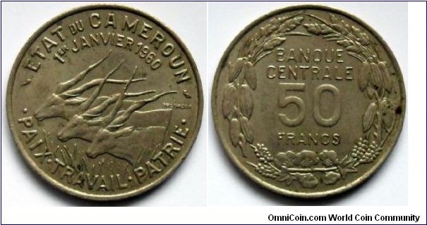 50 francs.
First coin of independent Cameroon.