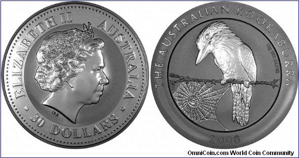 Staying on our 1 kilo theme for today, this is the 2008 Australian silver Kookaburra from the Perth Mint. Although only the 'bullion' version, the production quality is superb.