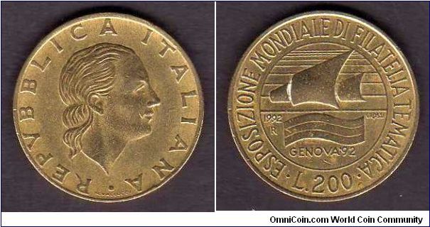 200 Lire

km# 151
==================
Commemorative:

Genova Stamp Expo 1992
==================
16