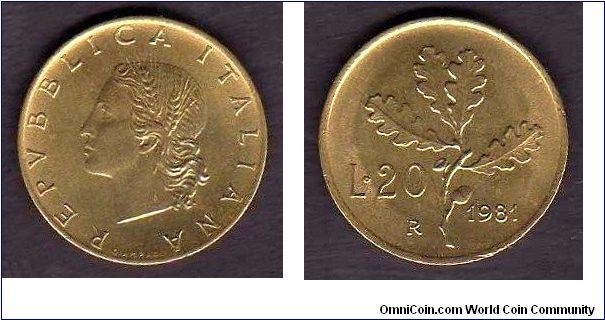 20 Lire

km# 97
==================
1968-1995 

Plain Edge
==================
25