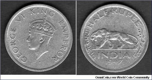 *BRITISH_INDIA*
__________________

1/2 Rupee

km# 553
==================
1946-1947
==================
28