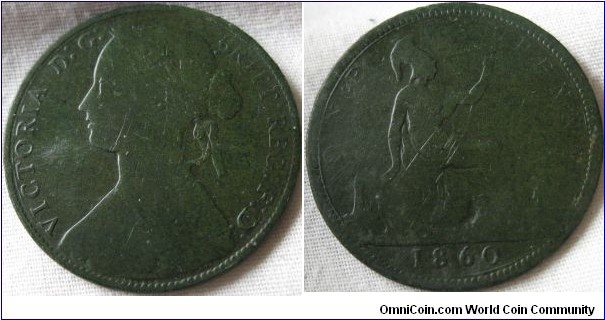 freeman 4 variant of the 1860 penny (signiture is clearly seen under the queen instead of half on half off)