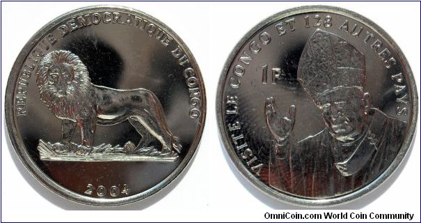 1 franc.
Pope Visit Congo