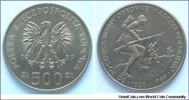 500 zlotych.
Beginning WW II
(50 th Anniversary of
Polish Defence War)