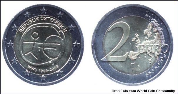 Austria, 2 euros, 2009,Cu-Ni-Ni-S, bi-metallic, 25.75mm, 8.50g,  WWU, 1999-2009.                                                                                                                                                                                                                                                                                                                                                                                                                                    