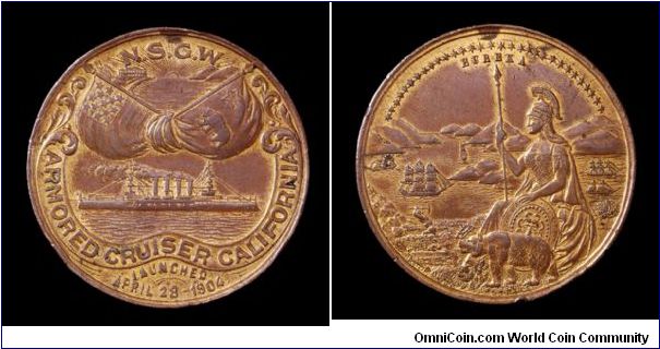 Native Sons of the Golden West commemorative for the launching of the USS California.