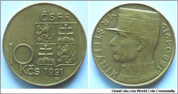 10 korun.
CSFR
Milan Rastislav Stefanik
(1880-1919)