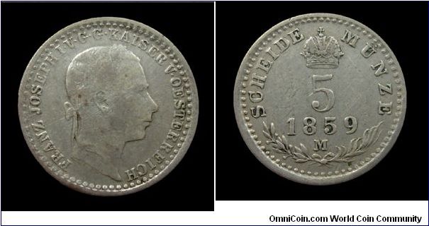 Lombardy-Venetia - Francis Joseph I - 5 Kreuzer - Silver