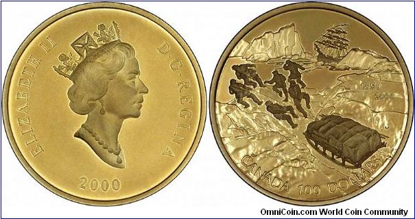 In 2000 Canada issued gold one hundred dollar commemorative coins for the 150th anniversary of McClure's expedition in 1850 which unlocked the Northwest Passage.