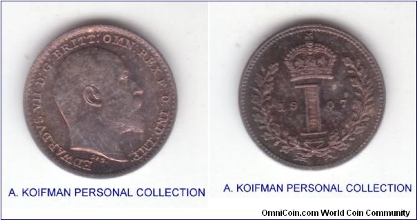 KM-795, 1907 Great Britain maundy penny, better than scanned, especially obverse
