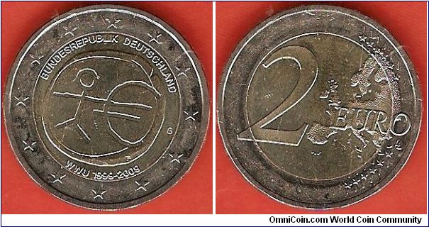 2 euro
10th anniversary of the European Monetary Union 1999-2009
bimetal coin