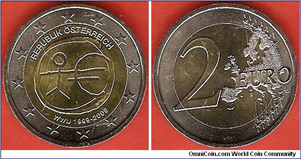 2 euro
10th anniversary of the European Monetary Union 1999-2009
bimetal coin