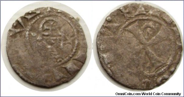 Bohemond III Antioch 
A poor example 
Helmeted Head with star & crescent.
Crescent in one quadrant
